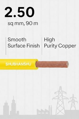Image of 2.50 SQMM PVC Insulated Pure Copper Wire | Single Core Flexible Electric Cable | ISI Certified | 90 Meters | Yellow