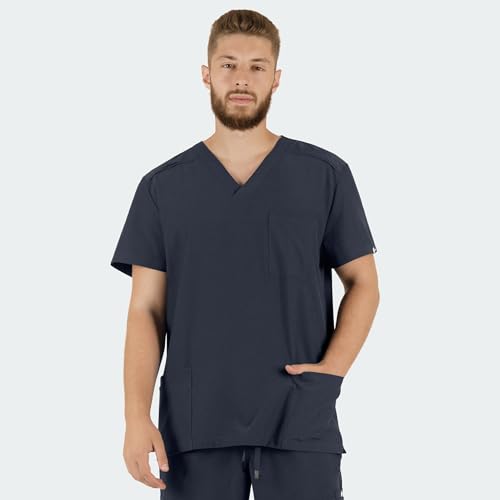 B-well MATTEO Herren-Schrubb-Set Schlupfkasack + JoggeR Hose Set Medizin Arzt Uniform Medizinische Berufsbekleidung mit Elastan (DE/NL/SE/PL, Alphanumerisch, XXL, Regular, Regular, Grau)