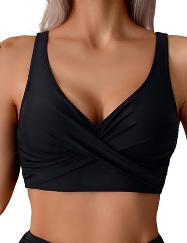Tainehs Bikini Top for Women Twist Front Adjustable Swimsuit Top Push Up V Neck Padded Bathing Suits Top