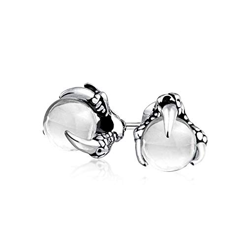 Joyería gótica de acero oxidado con pendientes de bola aguamarina y garra mística