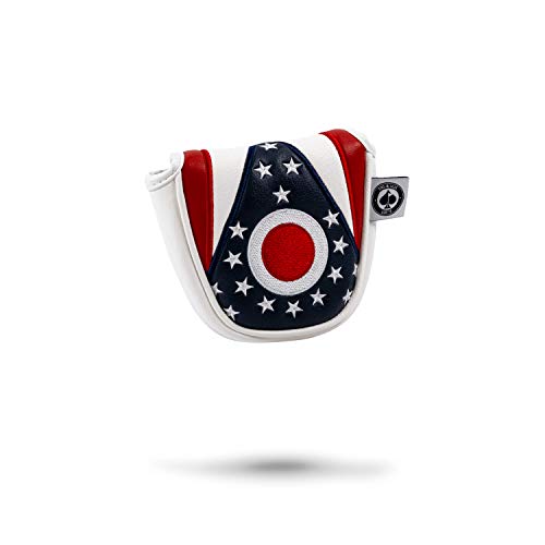 Pins & Aces Ohio Tribute Premium Golf Club Head Cover - Premium, Hand-Made Leather Headcover - OH Flag Styled, Tour Quality Golf Club Cover - Style & Customize Your Golf Bag (Mallet)