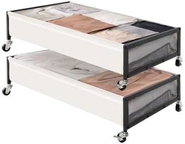 StorageWorks Under Bed Storage with Wheels, 2-Pack Metal Underbed Storage Containers, 80L Closet Organizer Bins for Clothes, Blankets, Sweaters