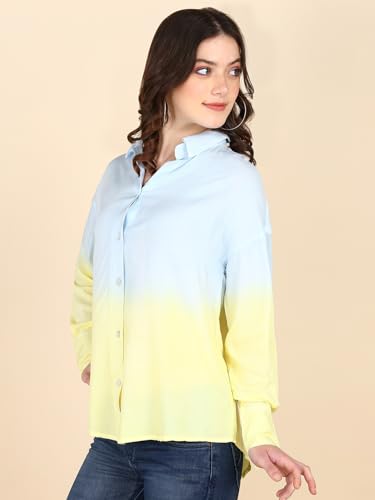 Image of Maaesa - Women Handcrafted Ombre Tie & Dye Rayon Shirt | Casual & Office Wear | Oversized Fit | Long Sleeve | Breathable & Lightweight Fabric