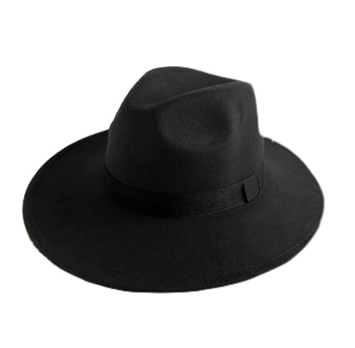 Sombrero Borsalino de Gángster Negro Marrón Adulto, Sombrero de Estilo Británico para Disfraz Freddy Krueger Jackson Hombre Carnaval Halloween, Talla única (Negro Grande)