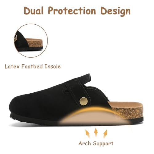 Image of Kids Suede Clogs Boys Girls Mules Cork Genuine Leather Sandals with Adjustable Buckle Slippers Potato Shoe Indoor Outdoor Slip On Slide for Big Kids