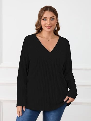 Image of BELAROI Womens Plus Size Sweaters V Neck Fall Tunic Top Pullover Shirts