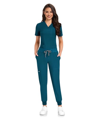 COMENII Scrubs for Women Set, V-Neck Scrub Top & Jogger