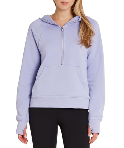 Danskin Women's Mixed Rib Cozy Half Zip Hoodie (US, Alpha, Small, Regular, Regular, Lavender)