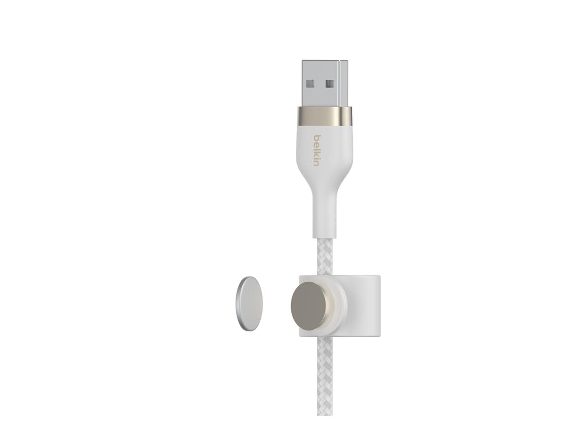 Belkin BoostCharge Pro Flex geflochtenes USB-A/Lightning-Kabel, 2 m, MFi-zertifiziertes Ladekabel für iPhone 14/14 Plus, 13, 12, Pro, Max, mini, SE, iPad und andere Geräte – Weiß