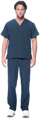 Dagacci Scrubs for Men Set - V-Neck Scrub Top and Cargo Pants - 8 Pockets Men Scrubs Set