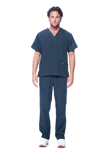 Dagacci Scrubs Medical Uniform Men Scrubs Set Medical Scrubs Top and Pants - Green - X-Small