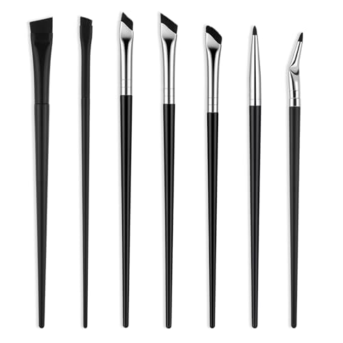 Larrel Juego de 7 pinceles de delineador de ojos, pincel fino en ángulo, pincel de maquillaje profesional en ángulo, suave y plano, cerdas de nailon, herramienta de maquillaje de ojos
