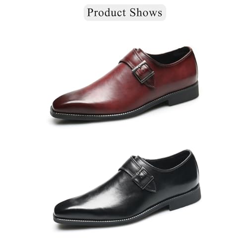 Mens Retro Comfort Slip On Monk Buckle Loafers Pointed-Toe Low Heel Polishing Leather Formal Tuxedo Shoes Fashion Business Dress Oxford Shoes4