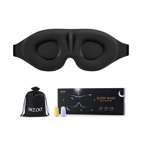 MZOO Luxury Sleep Eye Mask for Side Sleeper Men Women, Zero Eye Pressure 3D Sleeping Mask, Light Blocking Patented Design Night Blindfold, Soft Eye Shade Cover for Travel, Black