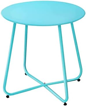 Round Coffee Table Nordic Style Side End Table Durable Metal Frame Furniture Small Space Tea Corner Table for Living Room Bedroom Patio Garden(Blue)