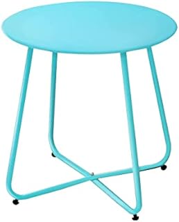 Round Coffee Table Nordic Style Side End Table Durable Metal Frame Furniture Small Space Tea Corner Table for Living Room Bedroom Patio Garden(Blue)