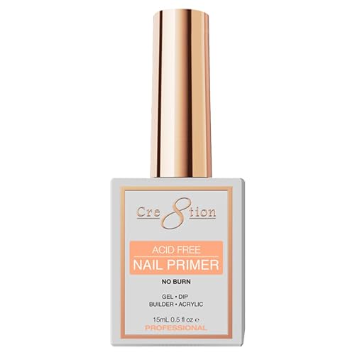 Cre8tion No Burn Nail Primer, Non-Acidic Nail Prep Bonding Formula for Enhanced Adhesion and Durability, 0.5 Fl Oz