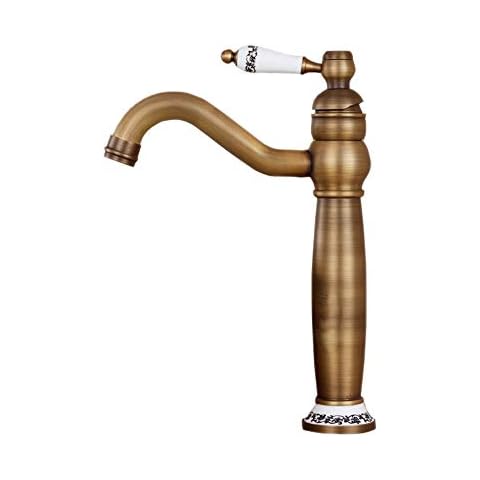 Hiendure® Brass Centerset One Hole Bathroom Sink Vessel Mixer Tall Taps, Antique Brass Cover