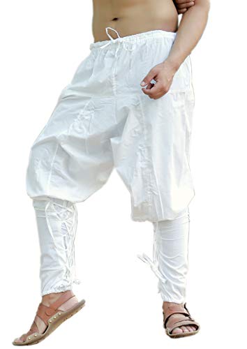 Sarjana Handicrafts Pantaloni da uomo in cotone Churidar Harem Yoga Pigiama etnico Pantaloni, bianco, Taglia unica