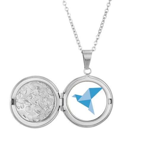 Collier médaillon photo origami pigeon bleu pour sublimer vos tenues