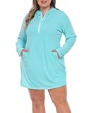 11 Best Beach Cover Ups for Over 50: Stylish Protection Without Compromise 6 HDE Women's Plus Size Swim Coverup Dress with Hood UPF 50 Long Sleeve Cover Up Blue- 1X
