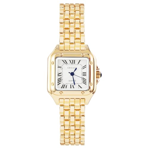 AOOSU Orologio da Donna, Orologio Donna Piccolo, Orologios Analogico al Quarzo con Cinturino in Acciaio, Cassa Rettangolare Quadrante Romano (Oro con Quadrante Bianco)