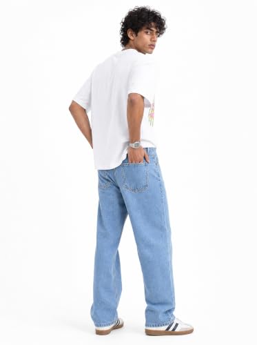 Buy Amazon Brand - Serve Men's Relaxed Straight Fit Jeans | 100% Cotton | Casual Denim (Denim 001-Light Blue-32) at Amazon.in - Image 5