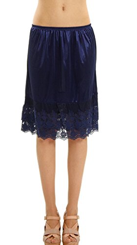 Eve and Moilla Women's Chiffon Lace-hem Slip Skirt Extender (Small, Navy)
