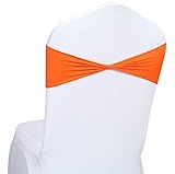 MDS Pack of 10 Spandex Chair Sashes Bow sash Elastic Chair Bands Ties Without Buckle for Wedding and Events Decoration Lycra Slider Sashes Bow - Orange
