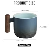 Vicloon Kubek do espresso 70 ml, kubek do kawy z drewnianą uchwytem, ceramiczny filiżanki do kawy,retro ręcznie szkliwiony kubek wodny, porcelanowe kubki do domu i biura na herbatę, kawy, espresso