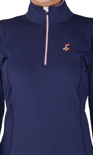 Preto Equestrian Baselayer Women’s Top Girls Long Sleeve Thumbhol Athletic Thermal Tshirts Riding Rider Apparel & Gear for Horseback Riding(Navy/Sorbet) - Image 5