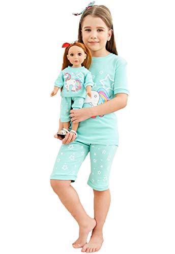 Babyroom Girls Matching toddler 4 Piece Cotton Pajamas Toddler Unicorn Sleepwear size 8 Blue