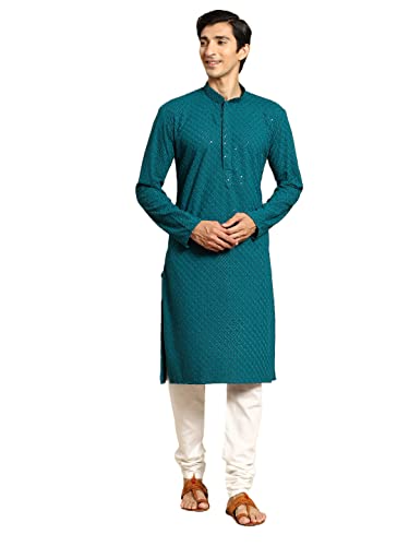 Image of Rajubhai Hargovindas Men Chikankari and Sequin Work Kurta