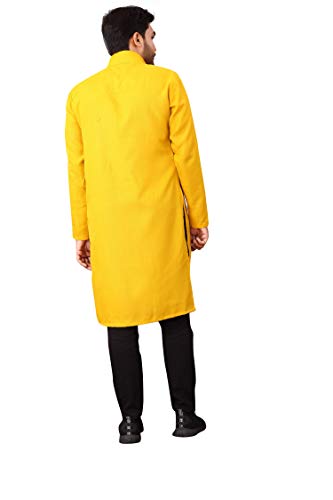 Image of Nirmla Fashion Handloom Cotton Men's Full Sleeve Long Kurta (Men's M101, M, Yellow)