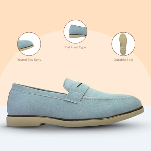 Image of STANPHORD Men Suede Formal Loafer Shoes | Round Toe Slip-On Moccasins | PU Leather Cushioned Anti-Slip | Office Party Business Casual Wear (TPSG 7086)