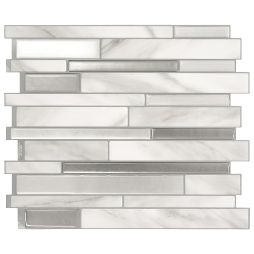 SMART TILES Peel and Stick Backsplash - 5 Sheets of 9.63" x 11.56" - 3D Adhesive Peel and Stick Tile Backsplash for Kitchen, Bathroom, Wall Tile
