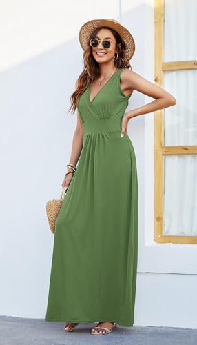 Image of AUSELILY Maxi Dresses for Women Summer Casual Sleeveless V Neck Wrap Dress | Sleeveless Long maxi dress with wrap V neck & side pockets, for formal cocktail, beach & casual daily wear