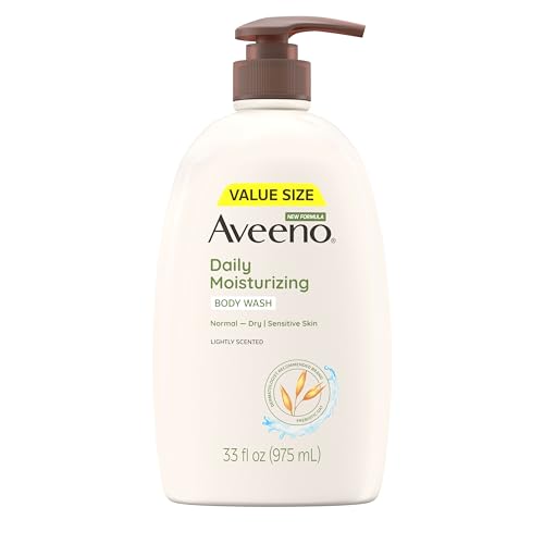 Image of Aveeno Daily Moisturizing Body Wash for Women and Men for Dry & Sensitive Skin, Paraben, Soap & Dye-Free, Gentle Shower Cleanser, Dermatologist Recommended Brand, Lightly Scented, 33 Fl Oz (Pack of 3)