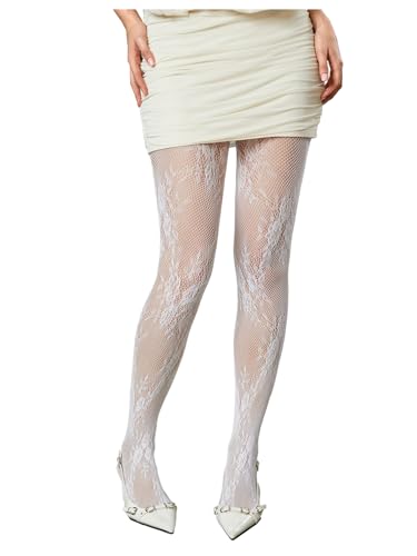 Image of RoseSeek Women's Floral Lace Fishnet Tights Kawaii Y2K See Through Stocking