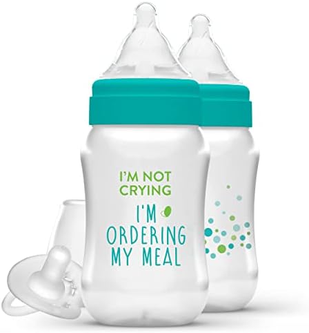 Balance + Wide Neck Printed Bottles, 9oz 2pk, with Pacifier
