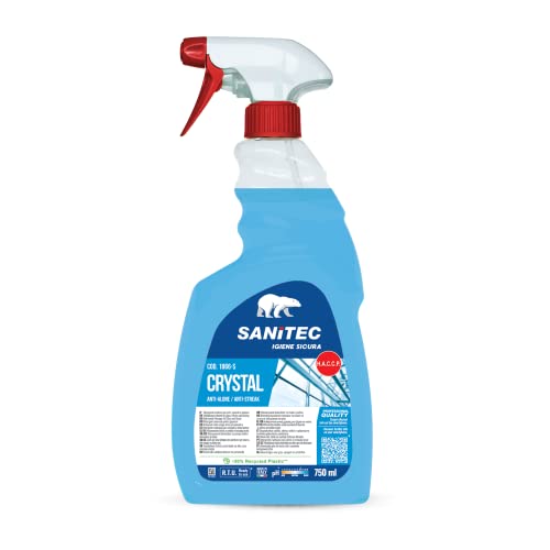 Sanitec, Crystal Anti Alone, Detergente Multiuso Profumato, Soluzione Ideale per Detergere e Rendere Brillanti Vetri e Specchi e superfici Senza Lasciare Aloni, 100% Made in Italy, Flacone da 750 ml