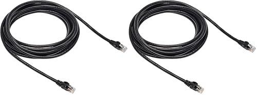 Image of Amazon Basics RJ45 Cat 6 Ethernet Patch Internet Network Cable, 10Gbps High-Speed, 250MHz, Snagless, Gold-Plated Connectors, 15 Foot, Black (Pack of 2)
