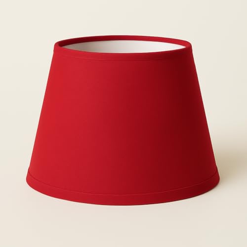 30 cm Cône, Abat-jour, Tissu en Coton avec dos en PVC blanc, Produit fait main, pour Lampe de table, Lampadaire (Rouge)