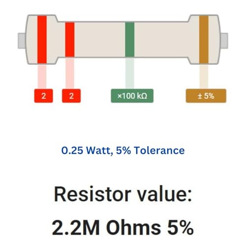 Image of 2.2M Ohm Resistor 1 /4W 5% Tolerance, Pack of 100 (2.2M Ohm)