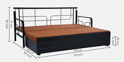 Image of 3 Seater Metal Sofa Cum Bed with Hydraulic Storage | Comfortable Sofa Set for, Living Room, Bedroom, Guest Room| Queen Size Convertible Sofa with Cushion |Queen Size (Multi Brown & Black)