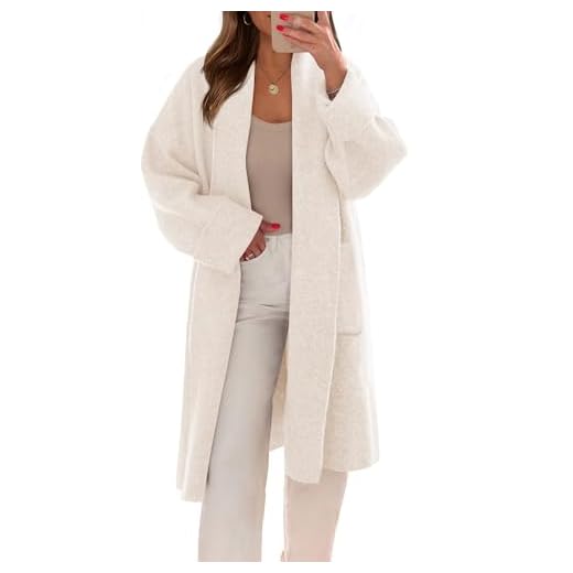 Saodimallsu Womens Long Cardigans Oversized Chunky Knit Coatigan Fall Trendy Open Front Sweater Jackets with Pockets Apricot