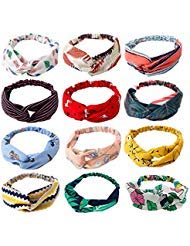 LZYMSZ Floral Print Headwrap,Boho Women's Headbands Criss Cross Elastic Head Wrap Twisted Vintage Hair Accessories (12pcs)