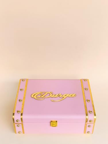 Image of Personalized Leather Keepsake Box with Pink Finish | Acrylic Gold Name | Premium MDF Wood Memory Chest | Size: 10 * 7 * 3.5inch