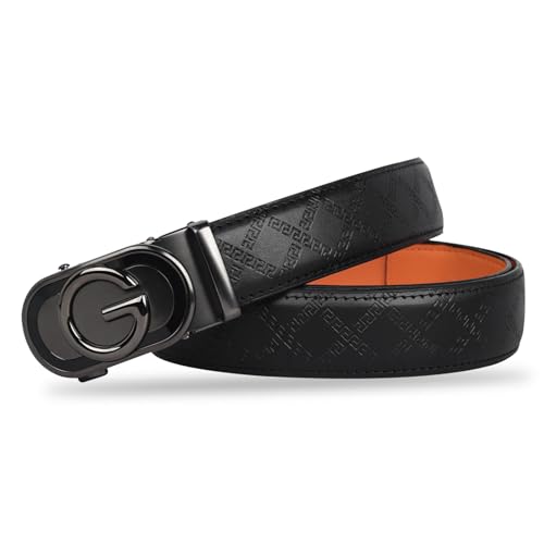 Image of Aurolran Men&Womens Leather Dress Belt Business Automatic Buckle Belt Color-Black Silver Gold