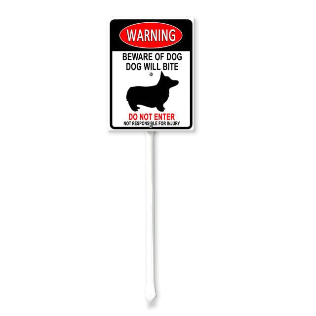 Geroclonup Beware of The Dog Sign Warning Dog Sign Corgi Sign with Stake -11.5x15cm Rustproof Aluminum Sign for Lawn Garden, Easy to Install, Outdoor Use - Yard Sign